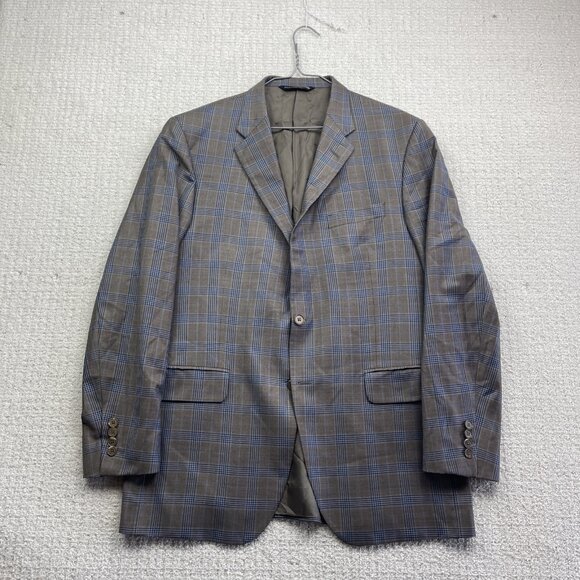 Coppley Biella Brown / Blue Plaid Sport Coat Jacket Super 130's Wool Sz 42R - Picture 1 of 16